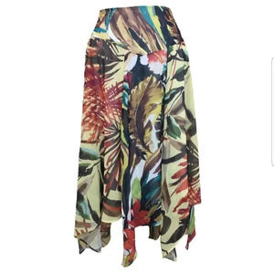 Chico's Womens Pleated Asymmetrical Skirt Sz 10 Multicolor Tropical Floral Flowy